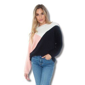 BB Dakota NWT Bunny Slope Sweater Oilslick L Navy Blue Pink Ivory Knit New Cozy